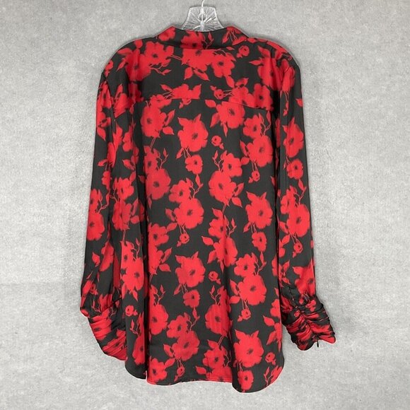 Chico's Top Women XL (3/5) Dark Floral Long Sleeve Button‎ Up Boho Career - Picture 2 of 14